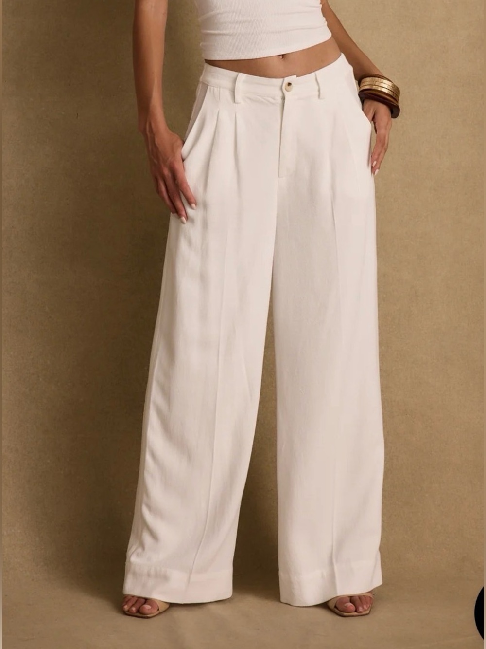 12th Tribe Diane White Linen Trouser, Women’s Medium, Lined, Pockets, Wide Leg